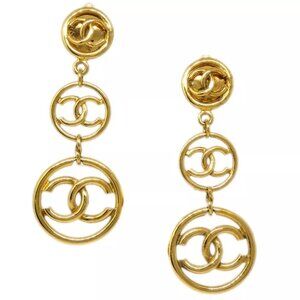 Chanel Dangle Earrings Clip-On Gold